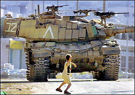 Boy faces down an Israeli Tank